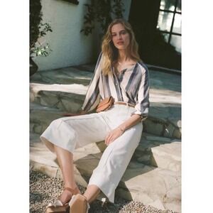 Chino By Anthropologie Wide Leg Crop Pants 8 White Old Money Minimalist Nautical